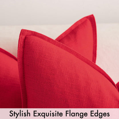 Set of 2 Decorative Linen Pillow Covers, 18x18 Inches, Red Farmhouse Solid Neutral Throw Pillowcases for Sofa, Couch, and Bed Decor in Living Room