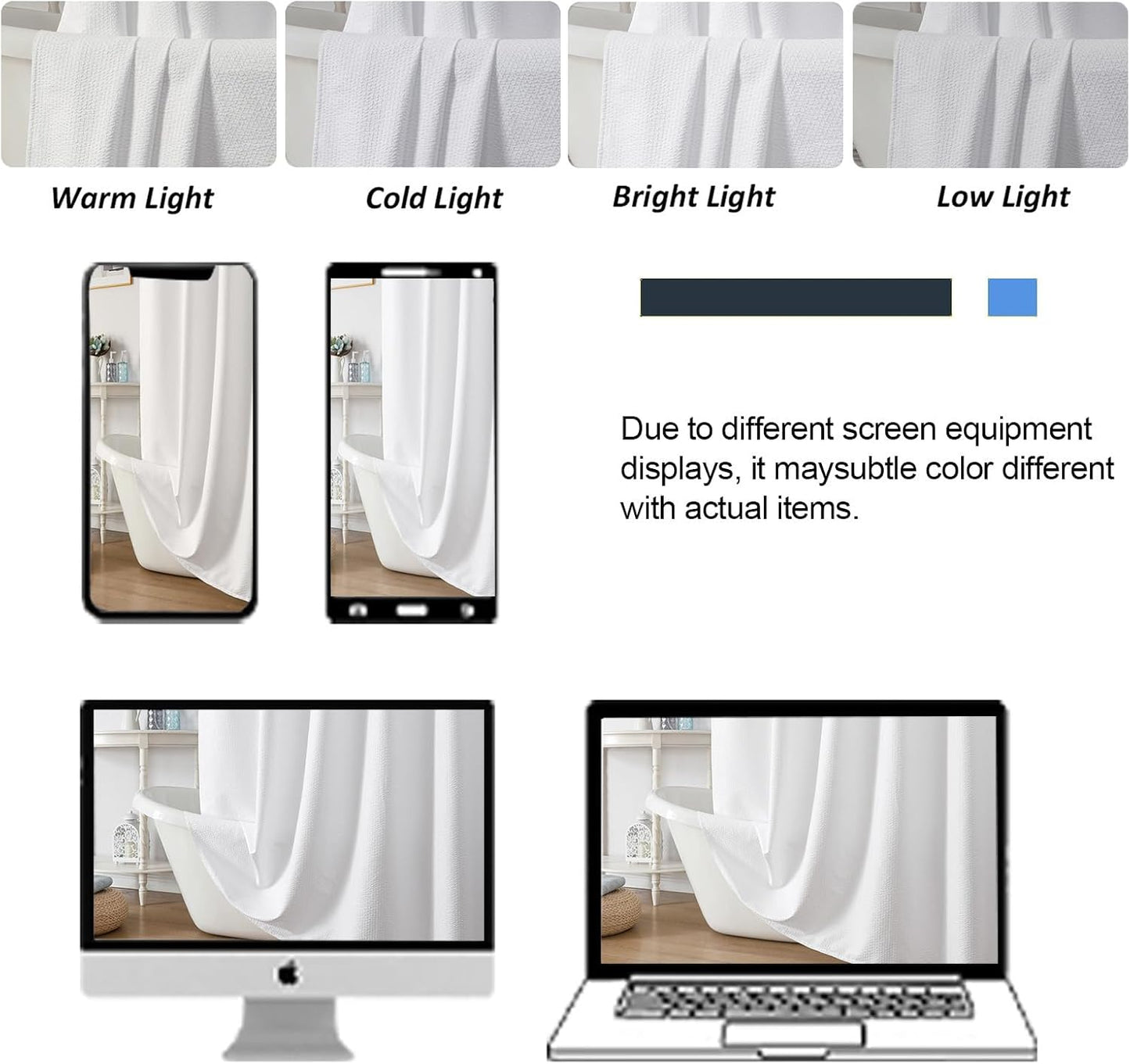 White Stall Shower Curtain for Bathroom, 3D Embossed Textured Fabric Small Shower Curtain for Narrow Stall Size, Machine Washable Water Resistance, Hotel Style, 36" W X 72" L, White