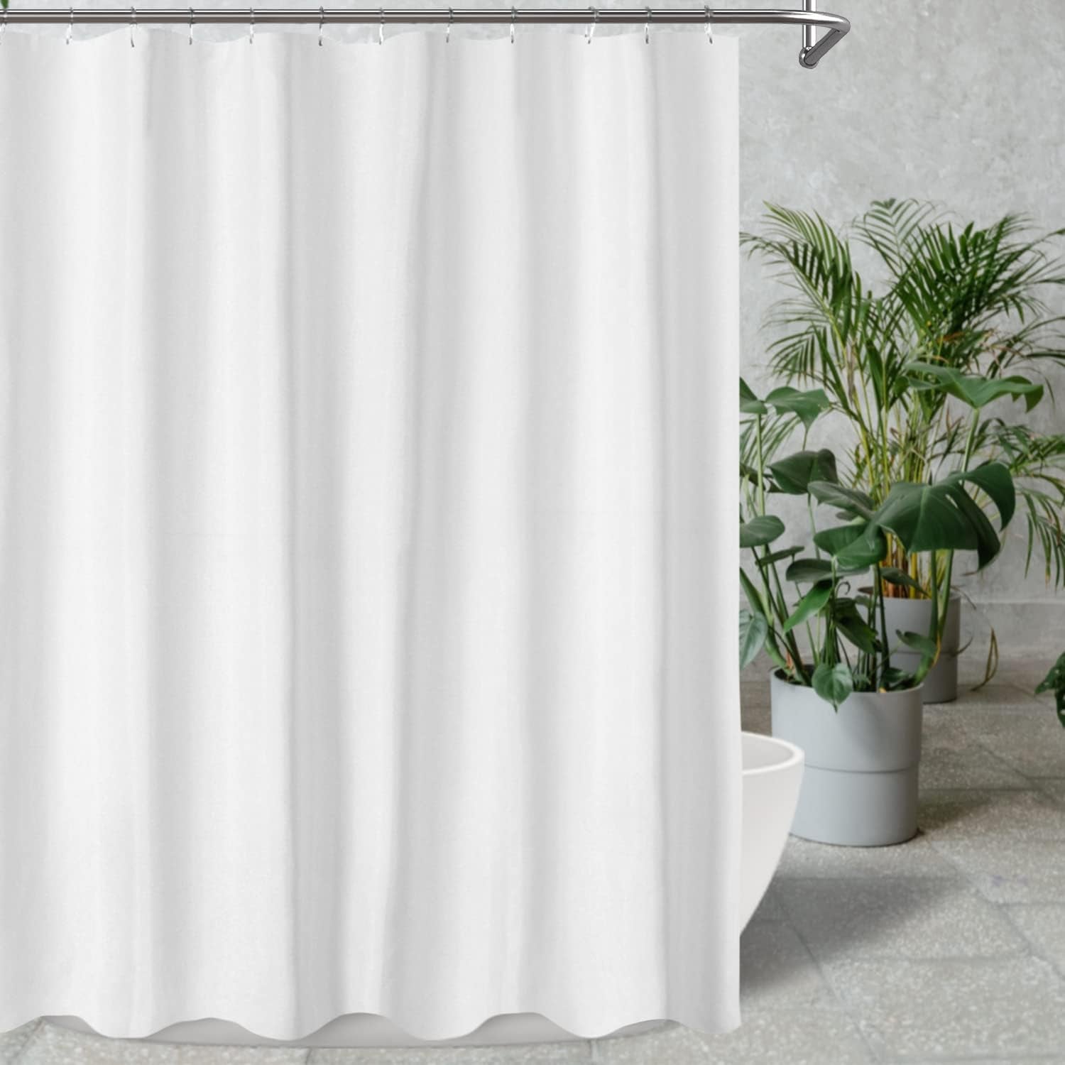 2-Pack Fabric Shower Curtain Liners Lightweight - White Cloth Shower Liners with Magnets, Washable & Water Repellent, 12 Button Holes, Hotel Quality - 71" W X 72" L, White