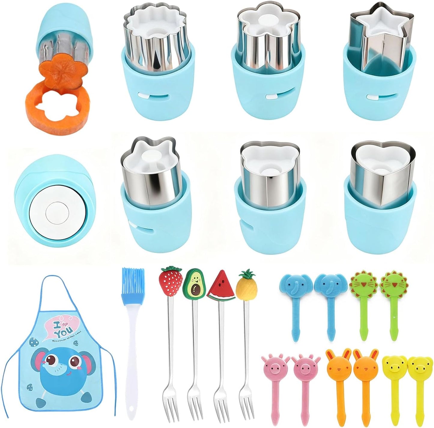 20Pcs Biscuit Cutter & Cookie Cutters Set - Multi-Shape Fruit/Vegetable Cutters for Kids Lunch Accessories, Food-Grade Stainless Steel Molds for Home Baking (BLUE)