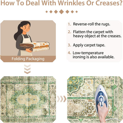 6X9 Area Rugs Machine Washable No Pile Non Slip Vintage Rugs for Living Room&Bedroom&Dinning Room Bohemian Distressed Carpet Indoor,Green/Teal/Multi