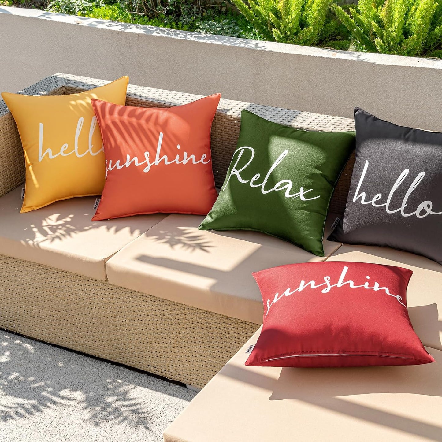Outdoor Waterproof Throw Pillow Covers Set of 2 Hello Sunshine Decorative Outdoor Square Pillowcases for Chair Patio Garden Couch Tent Balcony Sofa Coral Red 20X20 Inch