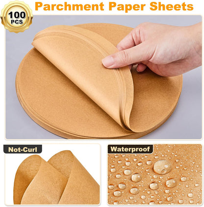 100 Pcs Unbleached Parchment Paper Baking Sheets Round, 4 Inches Non-Stick Precut Baking Parchment, Perfect for Baking Grilling Air Fryer Steaming Bread Cup Cake Cookie and More
