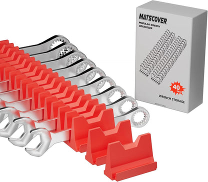 40PCS Modular Wrench Organizer Wrench Holder - Wrench Tool Organizers for Tool Drawer Storage, Wrench Storage Set with Metric & SAE Label, Wrench Rack Tool Gift for Professional Mechanics Men, Red