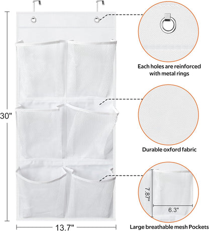 2 Packs Narrow over the Door/Wall Shoe Organizer Cruise, Small Hanging Shoe Rack for Closet with Clear Mesh Pocket for Bathroom, RV, Pantry, Camping (White)