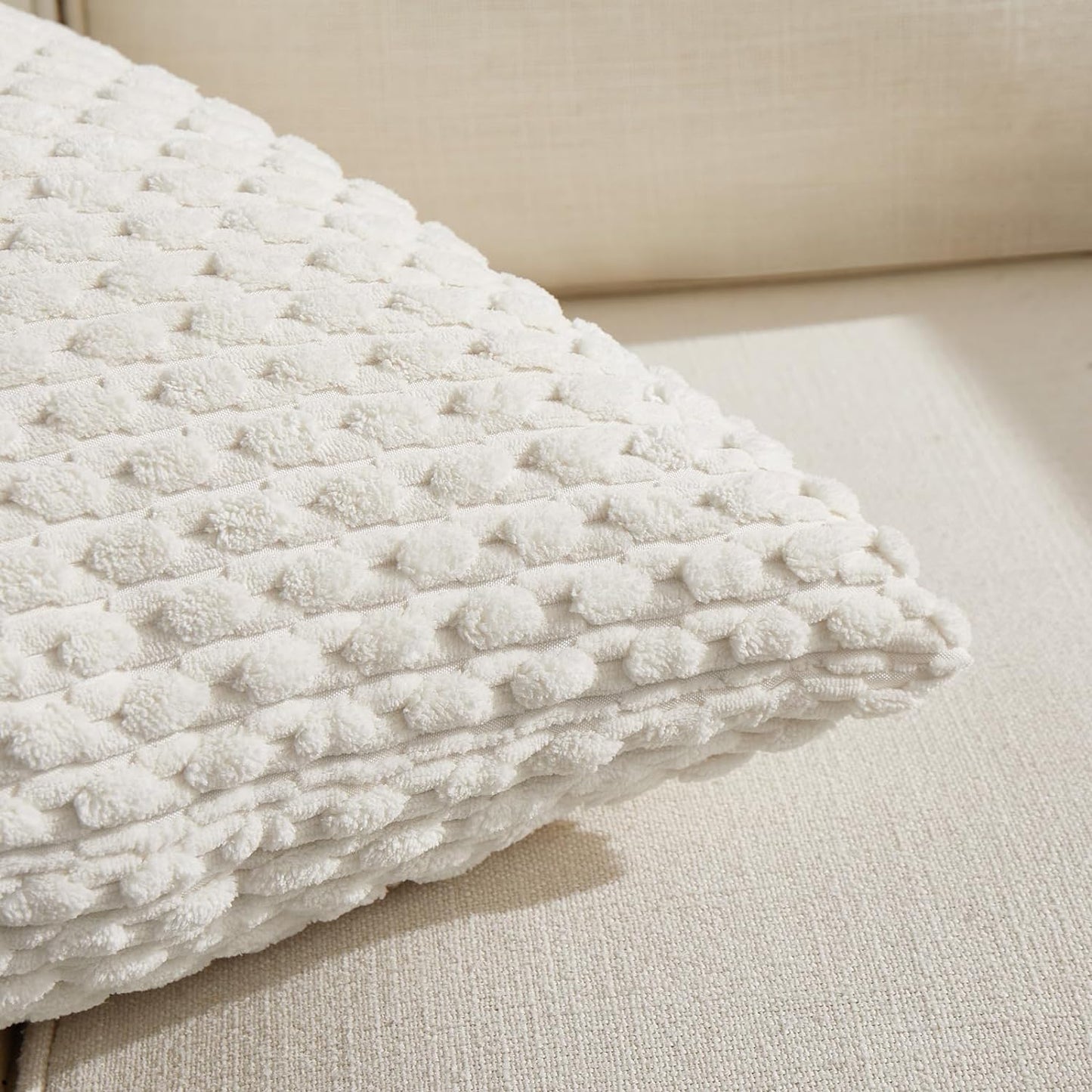 Set of 4 Neutral Decorative Throw Pillow Covers 18X18 Inch for Couch Bed Sofa Bedroom, Modern Farmhouse Boho Home Decor, Soft Fluffy Textured Corduroy Aesthetic Organic Cushion Case 45X45Cm