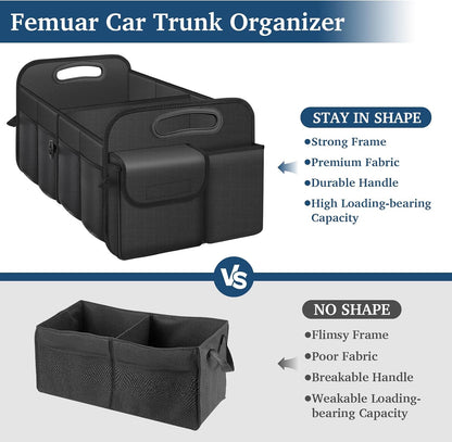 Car Trunk Organizer with Large Capacity Waterproof Car Accessories for Women & Men, Collapsible Trunk Organizer for Suv/Jeep/Sedan (Black, Standard)