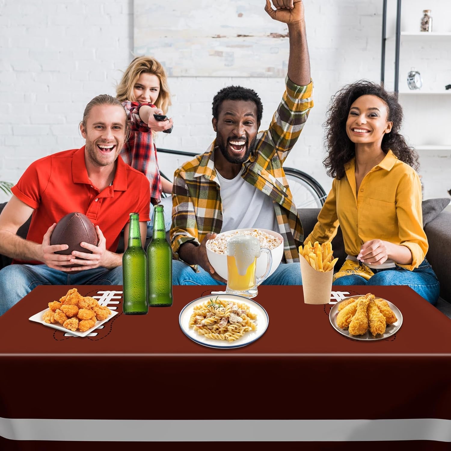 Football Party Supplies, Disposable Football Tablecloth, 4 PCS Table Cloth with 2 Styles, Touchdown Theme Tablecloths, Plastic Table Runner for Game Day Party Decorations