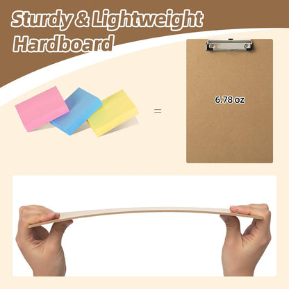 6 Pack Clipboard 8.5 X 11 Letter Size Clip Boards Bulk, A4 Wooden Hardboard Office Clipboards Pack for Classroom, Work-Meetings, Brown