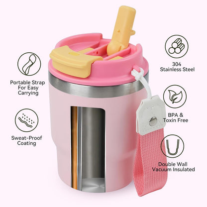 12Oz Coffee Tumbler, Stainless Steel Vacuum Travel Coffee Mug, Leak Proof Double Wall Coffee Mug with Lids for Home, Office, Outdoors, Pink