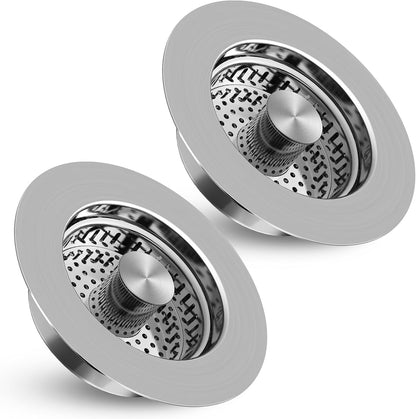 2 Pack Kitchen Sink Drain Strainer, 3 in 1 Sink Stopper Fits US Standard 3-1/2" Drains Sink Strainer with 304 Stainless Steel Pop Ups Anti-Blocking Anti-Rust High Temperature Resistant