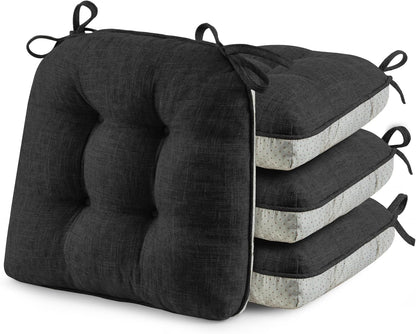 ® Chair Cushions for Dining Chairs, Tufted Memory Foam Chair Pads with Non-Slip Backing, Kitchen Seat Cushions with Ties, Washable Seat Pad Set of 4, 15.5" X 15.5" X 4", Black