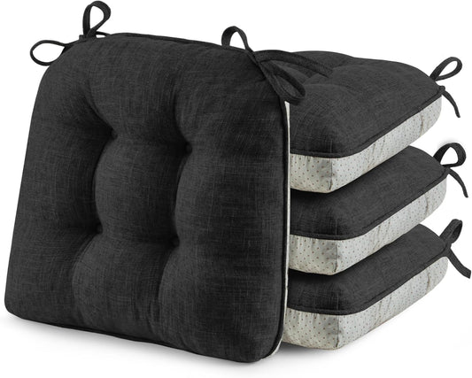 ® Chair Cushions for Dining Chairs, Tufted Memory Foam Chair Pads with Non-Slip Backing, Kitchen Seat Cushions with Ties, Washable Seat Pad Set of 4, 15.5" X 15.5" X 4", Black