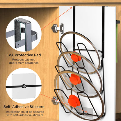 2-Pack Pot Lid Organizer with 6-Tier Design for Cabinet Storage, Over-Door Rack for Kitchen Pots and Pans