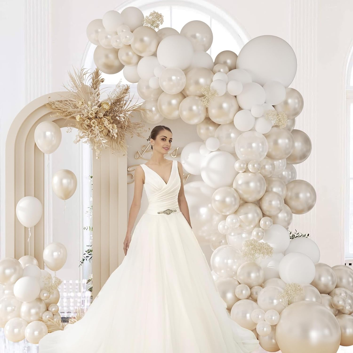 106Pcs Double Stuffed Pearl White Balloons, White Pearl Balloons for Engagement Bridal Shower Wedding Party Decorations