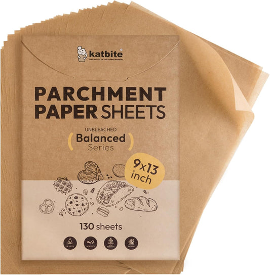 130 Pcs Unbleached Parchment Paper Sheets, 9x13 Inches, Non-Stick Pre-Cut Baking Paper for Baking, Cooking, and Air Frying [Balanced Series]