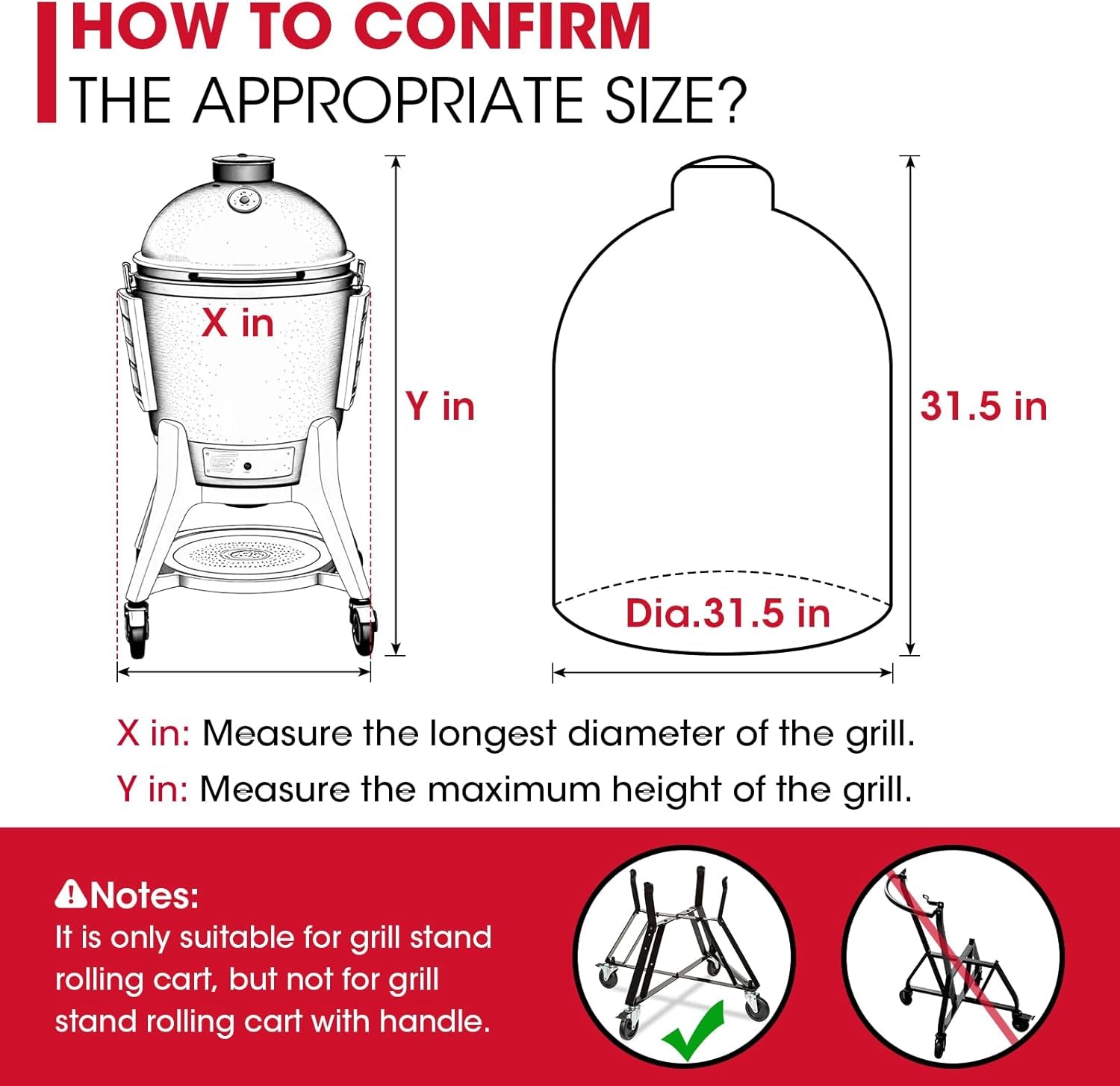 Grill Cover 31.5 Inch, Compatible with Large Big Green Egg, Kamado Joe and Pit Boss Ceramic Grills, Heavy Duty Waterproof BBQ Cover, Fade Resistant round Smoker Protector, 31.5" Dia X 31.5" H