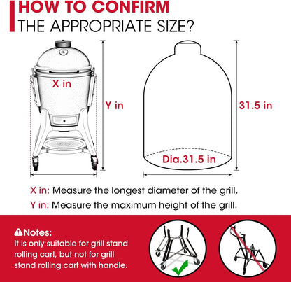 Grill Cover 31.5 Inch, Compatible with Large Big Green Egg, Kamado Joe and Pit Boss Ceramic Grills, Heavy Duty Waterproof BBQ Cover, Fade Resistant round Smoker Protector, 31.5" Dia X 31.5" H