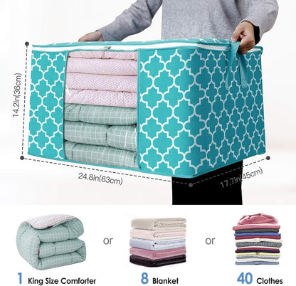 Storage Bags 100L 2-Pack Large Blanket Clothes Organization and Storage Containers for Bedding, Comforters, Foldable Organizer with Reinforced Handle, Clear Window, Sturdy Zippers,Green