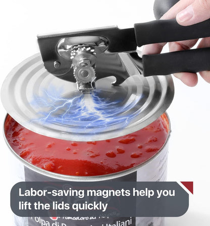 Commercial Can Opener,  Hand Crank Can Opener Manual Heavy Duty with Comfortable Extra-Long Handles, Oversized Knob, Large Handheld Can Open Easy for Big Cans, Black