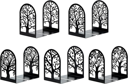 Book Ends, Metal Bookends for Shelves, Modern Tree Book Ends Decorative, Heavy Duty Book Holders Book Stoppers for Home Office Decor, 6.9"X4.7"X3.5" (5 Pairs/10 Pcs)