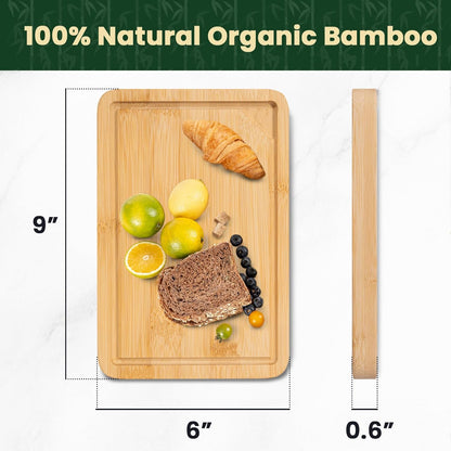 9” X 6” Mini Bamboo Cutting Board, Small Wooden Cutting Boards for Kitchen Charcuterie Boards with Juice Groove and Handles, Chopping Board for Fruit, Vegetables and Cheese