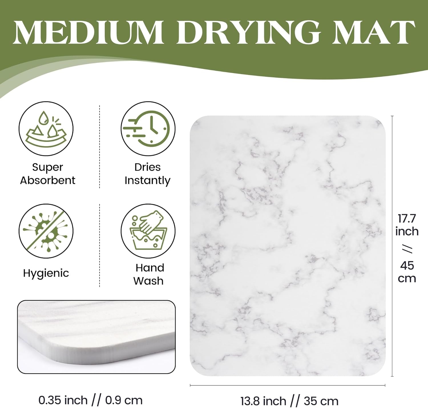 13.8 x 17.7 Inch Super Absorbent Marble Stone Drying Mat for Kitchen Counter - Quick Dry Diatomaceous Earth Dish Mat (1 Piece)