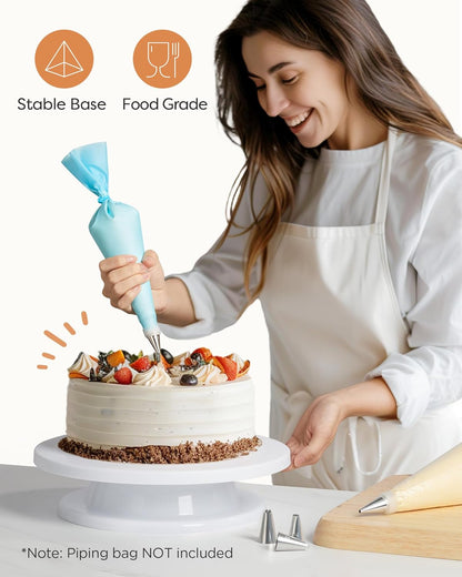 Cake Stand, 11 Inch Rotating Cake Turntable for Decorating, Display & Baking, Smooth Revolving Spinner Stand (White)