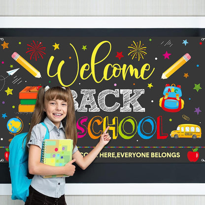 Welcome Back to School Backdrops, Welcome Back Bulletin Board Back to School Banner Sign Hanging Polyester Photography Background for First Day of School Classroom and Office Decorations,73X44 Inch