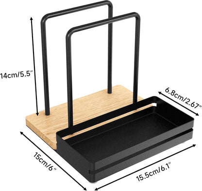 Napkin Holder, Wood Metal Napkin Holder for Table with Salt and Pepper Shakers Caddy, Standing Paper Napkin Dispenser for Kitchen Dining Countertop Decor, Wood & Metal Base, Black