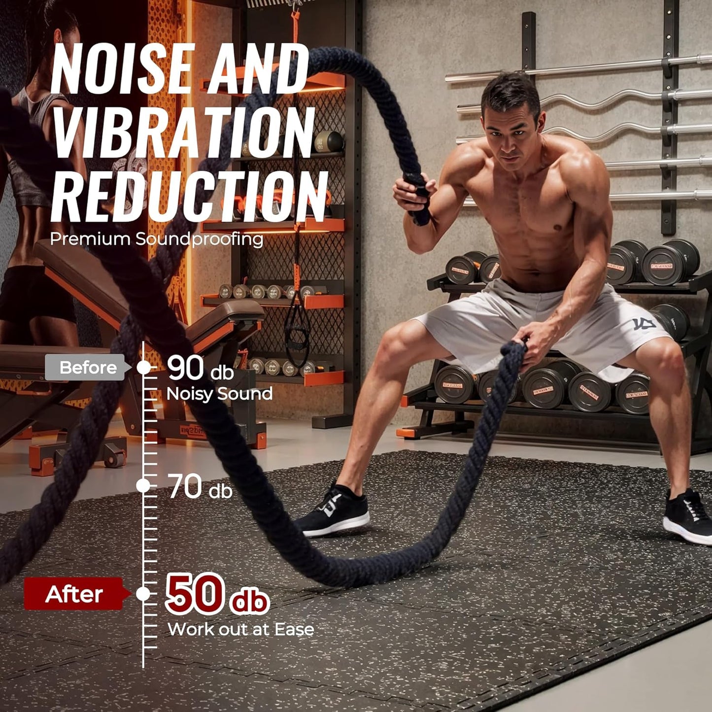 6-Piece Set of 0.56-Inch Thick High-Density EVA Foam Exercise Mats with Rubber Top, Interlocking Gym Flooring for Home Use, Protective Workout Mat, Black/Grey, 24 Sq Ft