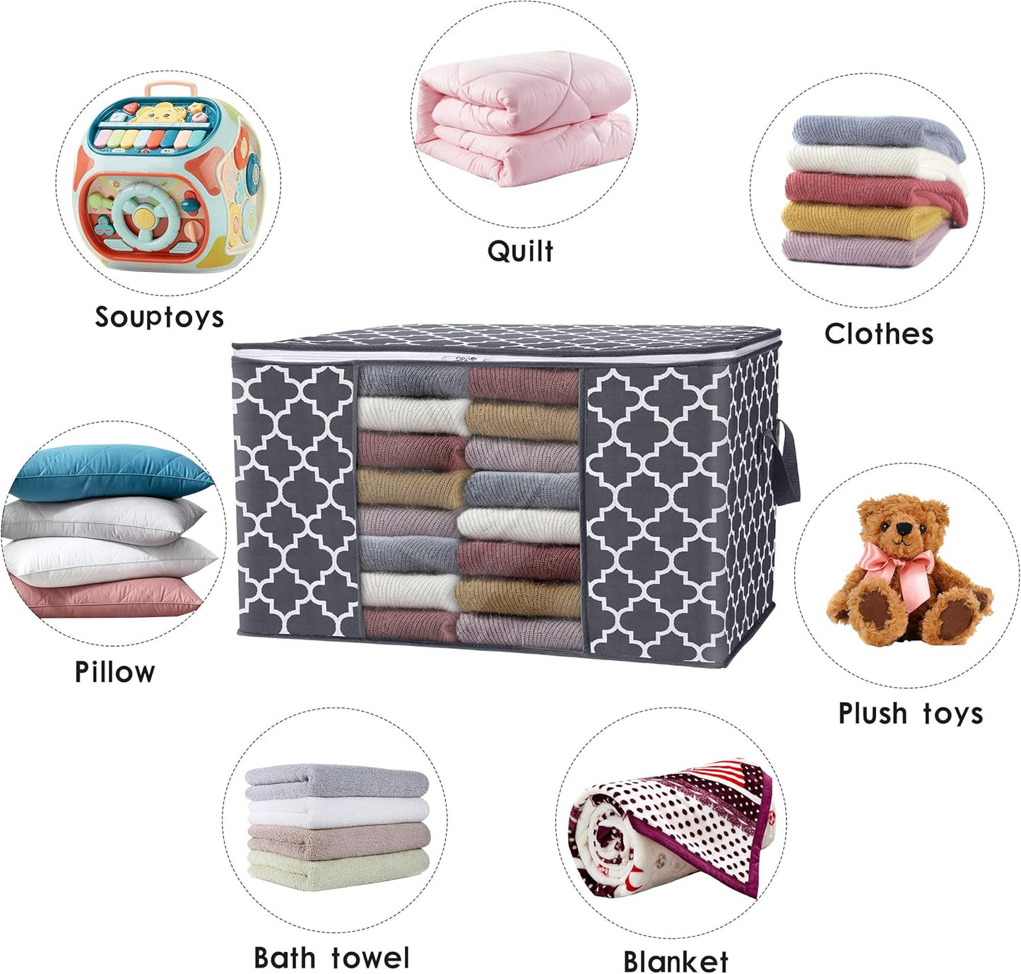 Storage Bags, Large Blanket Clothes Organization and Storage Containers for Bedding, Comforters, Foldable Organizer with Reinforced Handle, Clear Window,Sturdy Zippers,(Grey, 2 X 100L)