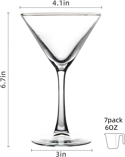 Set of 7 Classic Clear Martini Glasses - 6 Ounce Capacity for Espresso Martini, Cosmopolitan, and Manhattan - Perfect Gift for Housewarming and Engagement Celebrations