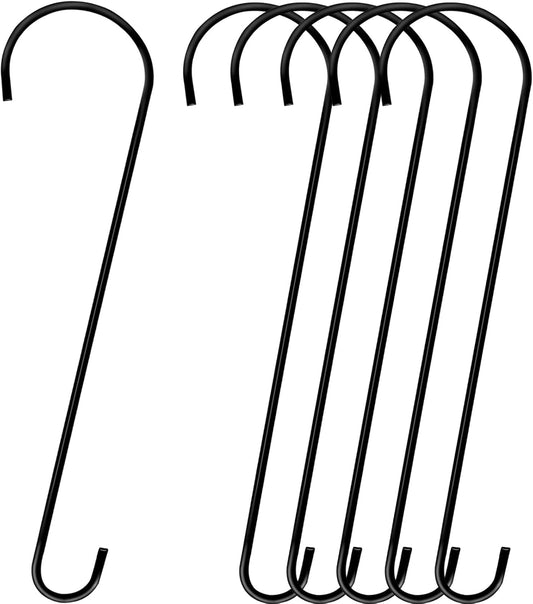 24-Inch Heavy-Duty Tree Branch Hooks - 6-Pack Extra Long Metal Black S Hooks for Hanging Plants, Bird Feeders, and Outdoor Baskets - Suitable for Indoor and Outdoor Use
