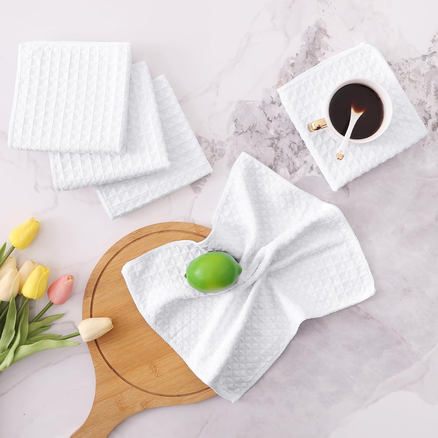 Microfiber Waffle Weave Kitchen Dish Cloths, 12 X 12 Inch Ultra Absorbent and Solid Color Dish Towels for Kitchen Fast Drying Dishcloth for Washing Dishes, 6 Pack, White