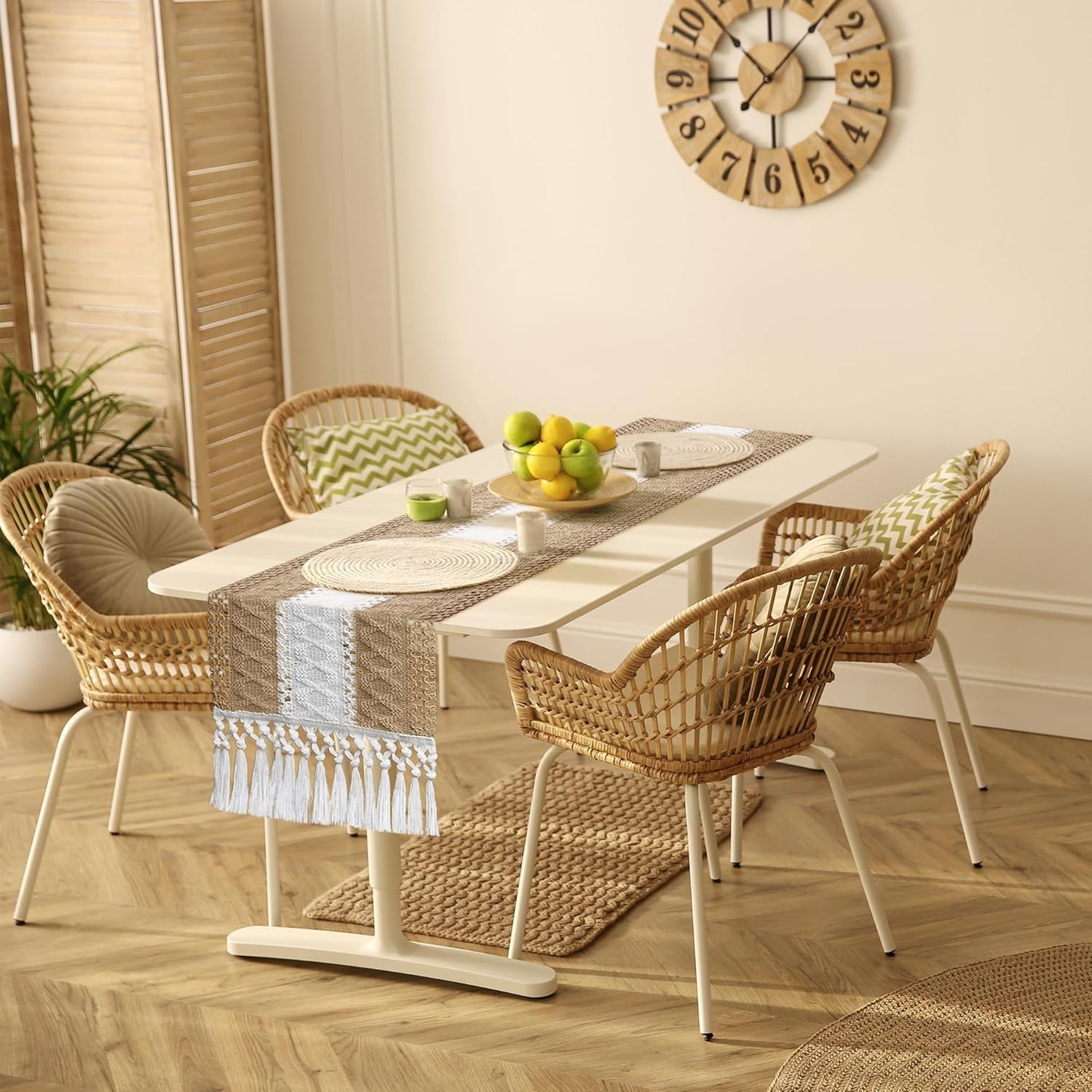 Boho Table Runner for Home Decor with Tassels 72 Inches Long Farmhouse Rustic Brown Macrame Burlap Table Decoration for Living Room Bridal Shower (12X72 Inches)