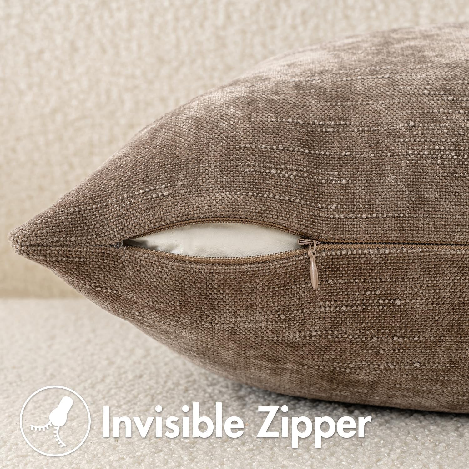 Pack of 2 Decorative Throw Pillow Covers Soft Chenille Throw Pillows Solid Neutral Farmhouse Textured Cushion Covers for Couch Sofa Bedroom Living Room 18X18 Inch, Taupe Grey