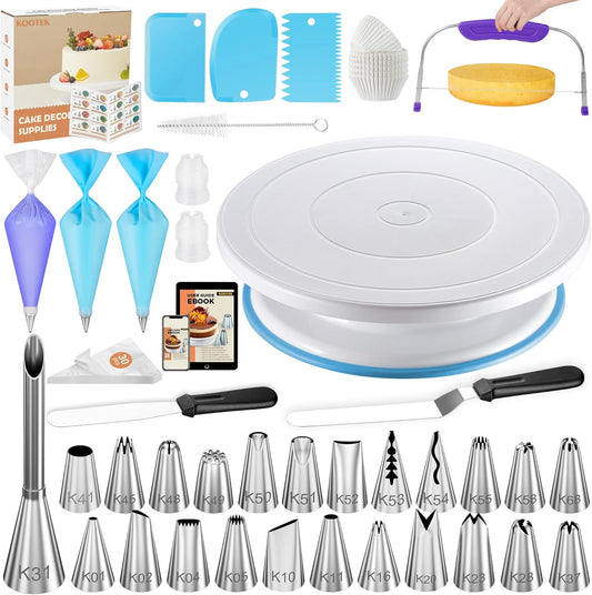 96Pcs Cake Decorating Kits, Baking Supplies Tools with Cake Stand Turntable, Piping Bags and Tips, Cake Leveler, Frosting Icing Spatulas & More Accessories for Cake Cupcake Decorations