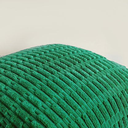 2 Packs Green Euro Decorative Throw Pillow Covers 26X26 Inch with Pom-Poms for Couch Bed Sofa, Boho Home Decor, Soft Striped Corduroy Accent Square Forest Green Cushion Case 66X66 Cm
