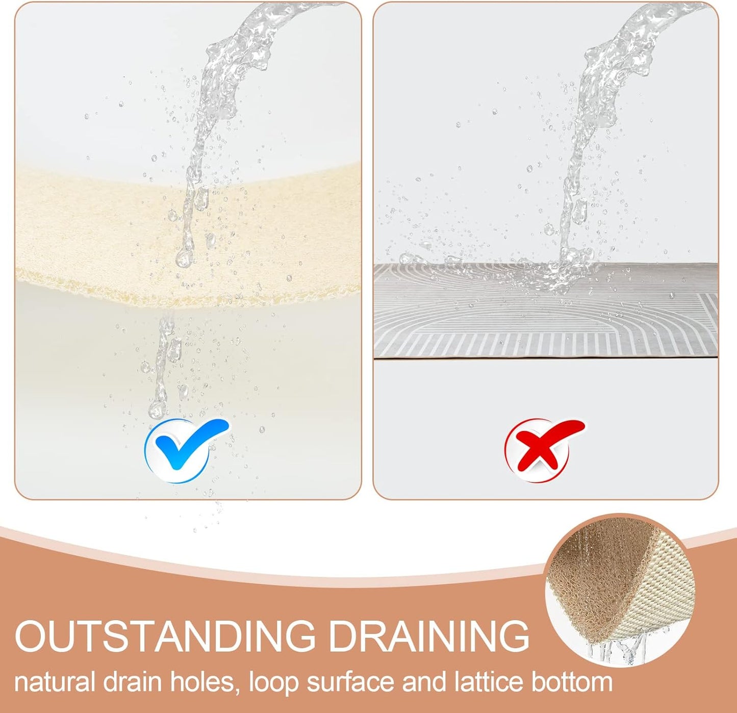 Bathtub Mat Non Slip, Bath Mat for Tub, Shower Mats for inside Shower, 17X24 Inch, PVC Loofah Bathroom Mats for Wet Areas, Quick Drying, Beige