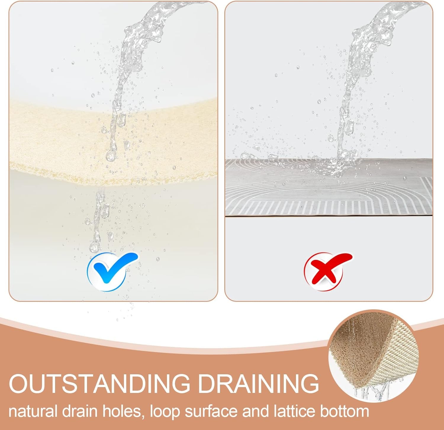 Bathtub Mat Non Slip, Bath Mat for Tub, Shower Mats for inside Shower, 17X24 Inch, PVC Loofah Bathroom Mats for Wet Areas, Quick Drying, Beige