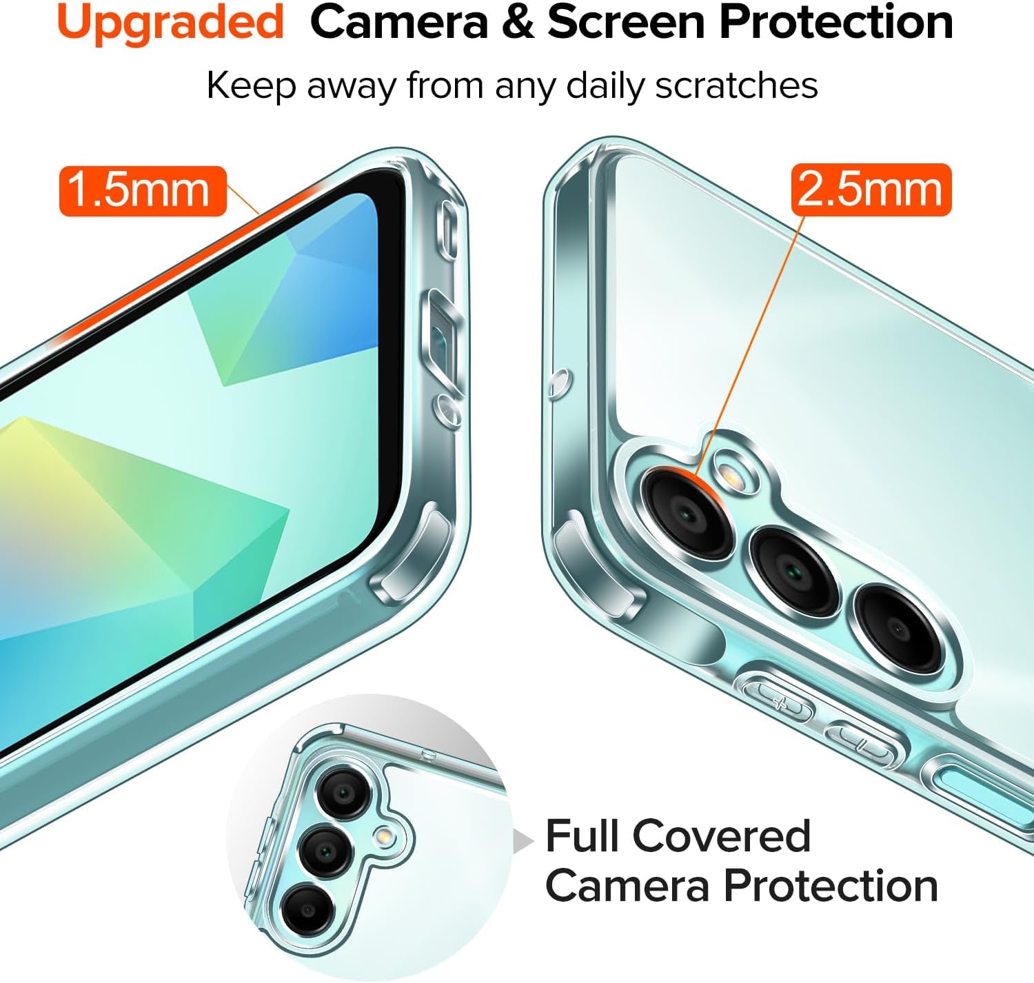 3-In-1 Clear Case for Samsung Galaxy A16 5G with 2 Pack Tempered Glass Screen Protector, [Military Grade Protection] Thin Slim Phone Cover Hard Back [Anti-Scratch] [Non-Yellowing]-Clear