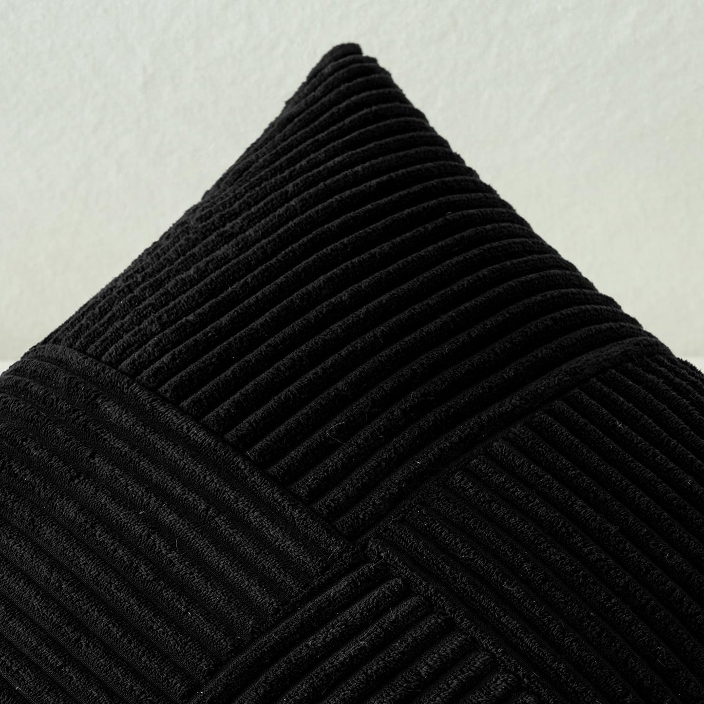 Black Corduroy Decorative Pillow Covers Set of 2, Bohemian Style Spliced Throw Pillowcases, Soft Solid Couch Cushion Covers with Cross Patchwork Texture for Living Room and Bedroom, 12x24 Inches