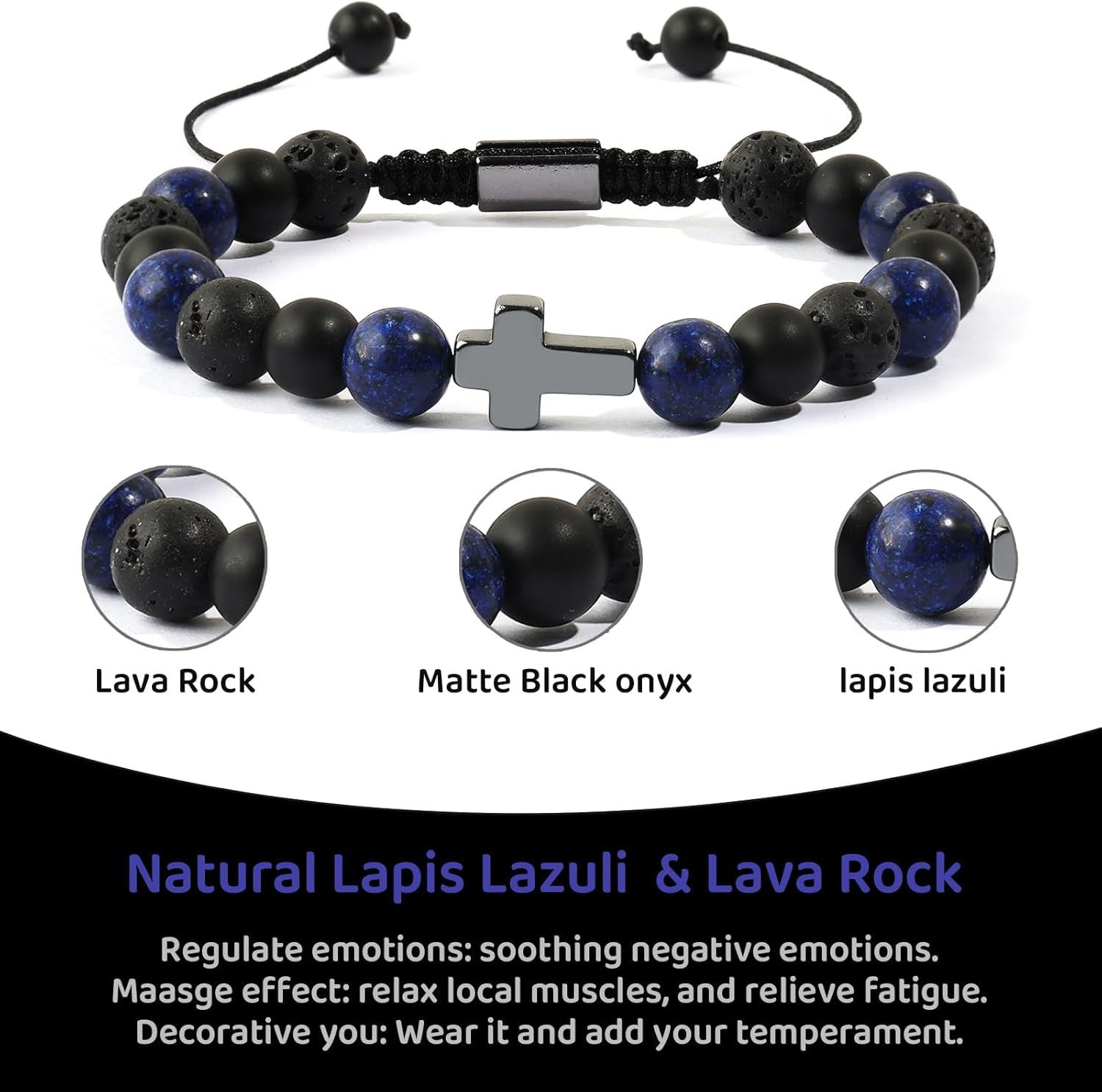 Cross Communion Beads Bracelets Gifts for Teenage Boys, Christian Baptism Lapis Lazuli Bracelets Gifts for Grandson Son Brother Cousin Teens Friends
