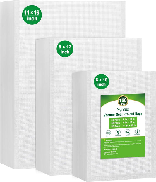 Vacuum Sealer Bags, 150 Gallon 11" X 16" and Quart 8" X 12" and Pint 6" X 10" Commercial Grade Precut Bag, BPA Free Food Vac Bags for Storage, Meal Prep or Sous Vide