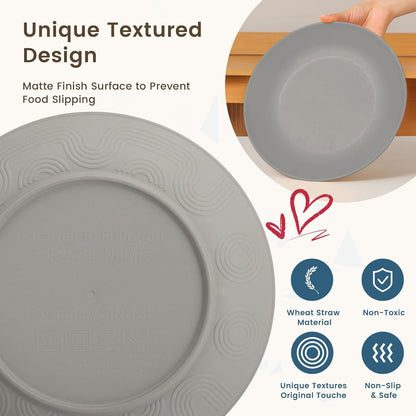 40-Piece Grey Wheat Straw Dinnerware Set, Durable and Non-Breakable Tableware for 8, Microwave, Dishwasher, and Freezer Safe