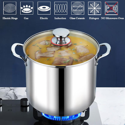 12 Quart Stainless Steel Stock Pot with Lid, Large Stockpot for Cooking Pasta Soup, Cookware for Induction Gas Electric Stoves, Visible Lid & Measuring Markings, Dishwasher Safe