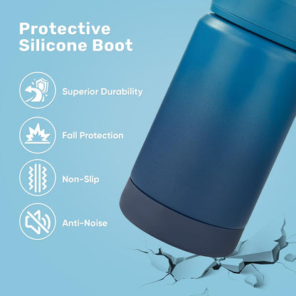 12 Oz Water Bottle, 2 Pack Kids Water Bottles for School, Toddler Cup with Straw & Handle, 304 Stainless Steel Insulated Water Bottle, BPA Free, Gradient Blue+Gradient Yellow