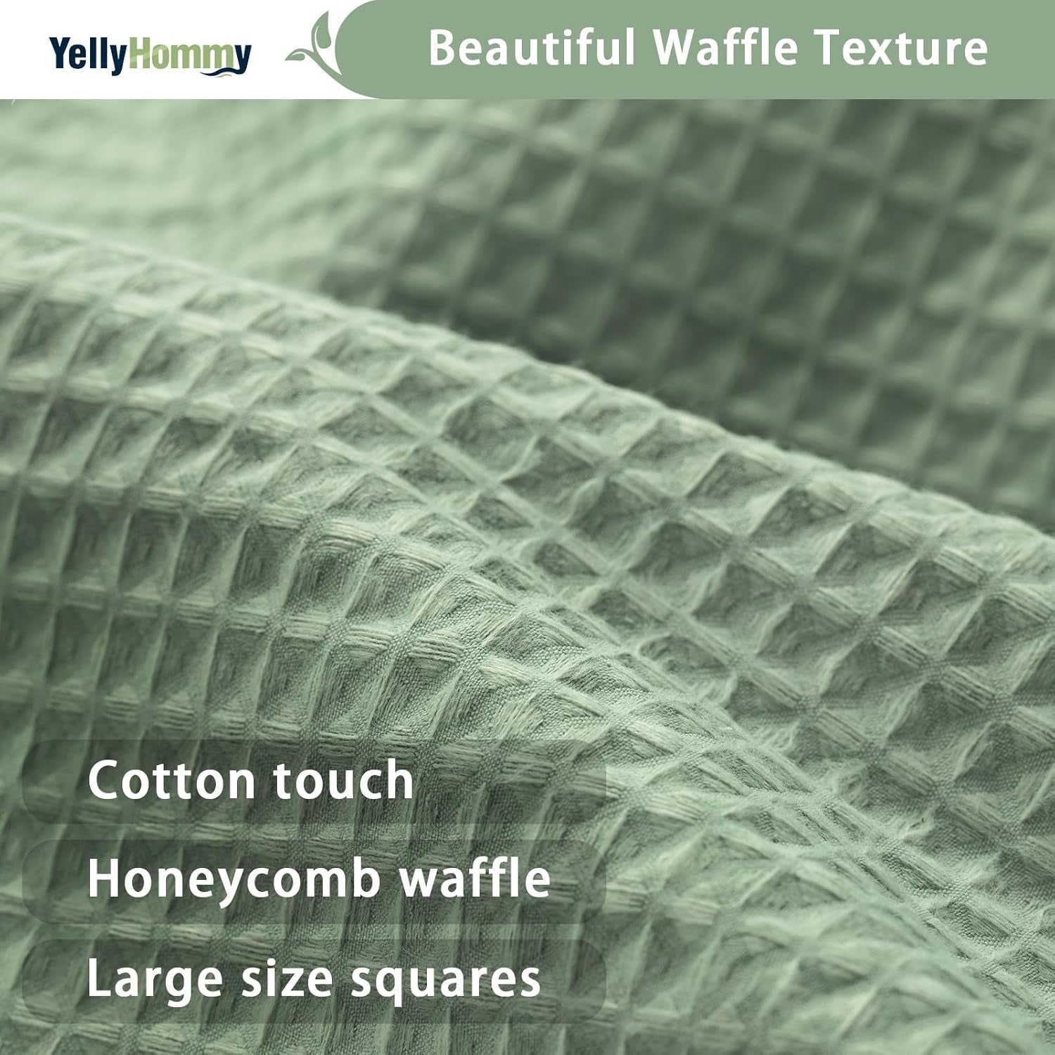 Cotton Touch Shower Curtain Heavy Duty Green Waffle Textured Shower Curtain with Hooks 54 Wx78 L