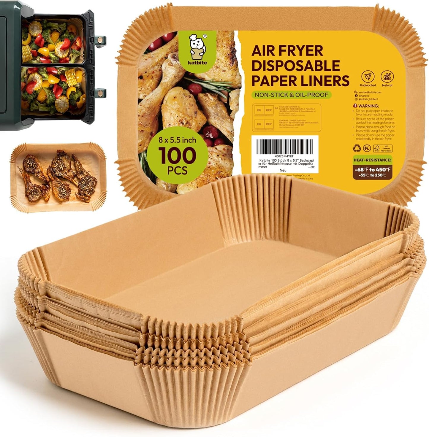Air Fryer Liners Disposable - 100PCS, 8X5.5'' Rectangle Liners for Air Fryer Basket, Thick Air Fryer Parchment Paper Liners for Ninja Dual Airfryer Accessories, DZ201, DZ401, FG551